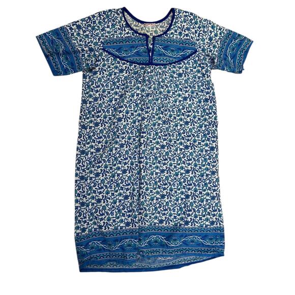 Handmade‎ Boho Dress Small Blue Floral Ethnic Print Sheila’s Bom 1 Cotton Tunic - Picture 1 of 6